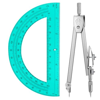 EBOOT Student Geometry Set, 180 Degree Protractor Compass 6",Turquoise | Swing Arm Protractor Ruler Compass, Geometry Drawing Tools for Measuring Angles, School Classroom Math Supplies - color: Turquoise