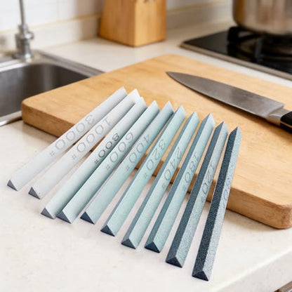 Sharpening Stone Sticks,Triangular 10pcs Green Carbon Oilstone Sanding Bar for sharpening cutting tools, Honing Steel Tool (5.9 * 0.47Inch) - size: 5.9*0.47Inch