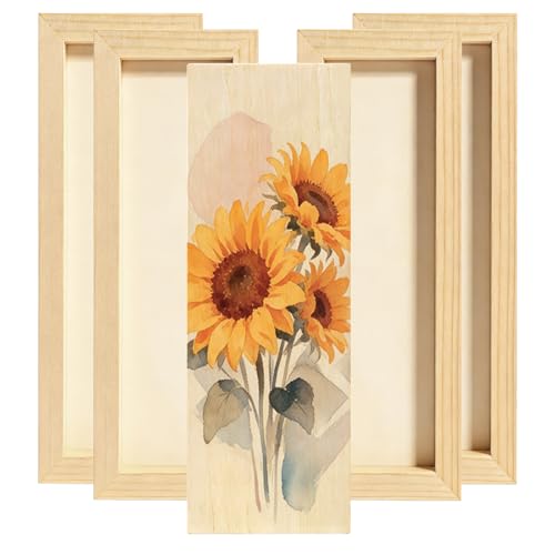 FSWCCK 5 Pack 4 x 12 inch Wood Panel Boards, Unfinished Wood Canvas Panels for Crafts, Painting Canvas, DIY Art Projects, Pouring, Arts Use with Oils, Acrylics - size: 4"X 12" 5 Pack