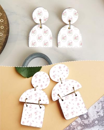 Puocaon Flower Clay Transfer Paper - Pink Rose Transfer Sheets for Polymer Clay Earrings Jewlery Floral Design - color: pink small flower