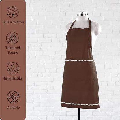 FINGERCRAFT Apron, Dual Pocket, Adjustable Tie, Multipurpose Washable Bib Apron for Home, Kitchen, Chef and Professionals - color: Chocolate