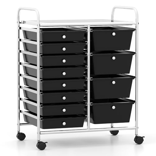 12 Drawer Rolling Storage Cart, Rolling Cart with Drawers for Classroom, Art Supply Craft Organizer on Wheel with Metal Frame & Handles for Home Office School (Black, 12 Drawer Left-Right) - color: Black, size: 12 Drawer Left-Right