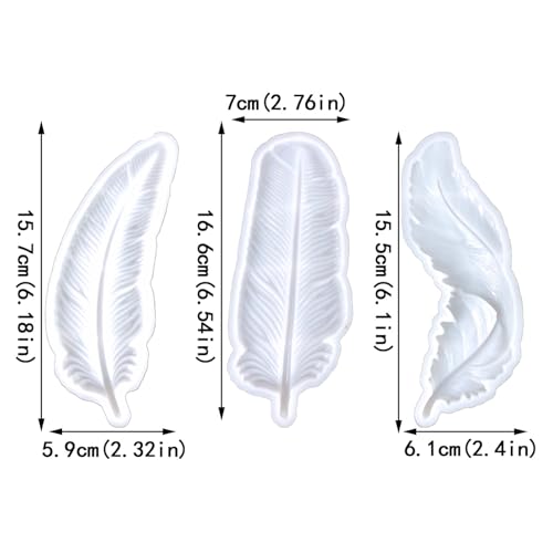 Wehous 3PCS Feather Resin Mold 3D Feather Shape Silicone Molds for Epoxy Resin Casting Concrete Wall Hanging Keychain Jewelry Pendant Decor Mould DIY Art Craft Halloween Christmas Home Decor