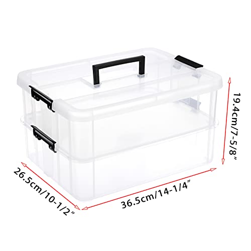 JUXYES 2-Tiers Plastic Stack Carry Storage Containers Box wih Handle Lids - color: Black