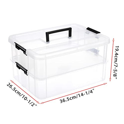 JUXYES 2-Tiers Plastic Stack Carry Storage Containers Box wih Handle Lids - color: Black