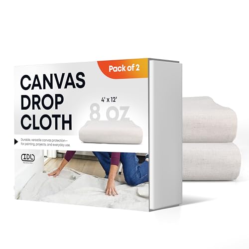 Canvas Drop Cloths 4' x 12', Pack of 2 - Reusable & Eco-Friendly Painters Drop Cloth for Furniture, Surfaces & Floor Protection - 100% Recycled Cotton Canvas Tarp for Home Renovation by IDL Packaging - size: 4' x 12', Pack of 2