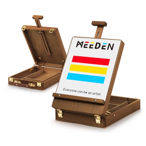 MEEDEN Tabletop Art Sketchbox Easel : Solid Beechwood Table Easels for Painting Canvas, Adjustable Desktop Easel - Art Supply Storage Box for Adults & Artist, Walnut - color: Walnut, size: Medium
