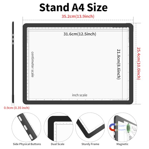 TSOCOS 11000Lux A4 Diamond Art Light Board, Light Pad with Side Physical Buttons & 6 Levels of Brightness, 3 Colors Magnetic Light Box for Tracing, Diamond Painting, Drawing, Weeding Vinyl - style: A4 (Non-rechargeable)