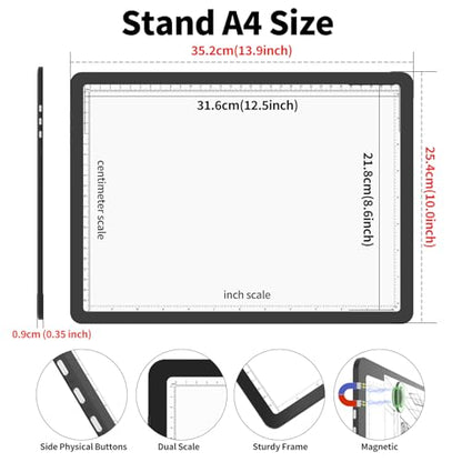 TSOCOS 11000Lux A4 Diamond Art Light Board, Light Pad with Side Physical Buttons & 6 Levels of Brightness, 3 Colors Magnetic Light Box for Tracing, Diamond Painting, Drawing, Weeding Vinyl - style: A4 (Non-rechargeable)