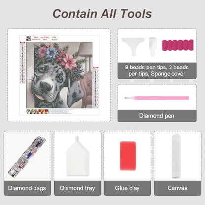 Anuver Diamond Painting Kits for Adults Dog, Round Diamond Art Kits for Beginners, 5D DIY Full Drill Crystal Gem Painting Kits for Home Wall Decor 12x12Inch, Animal
