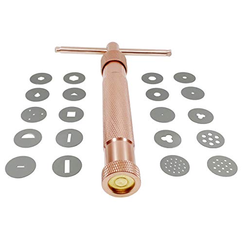 Fondant Extruder with 20 Discs, Sugar Paste Extruder,Clay Extruder, Cake Decor Tool Set - color: Champagne