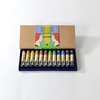 Maimeri Artist Gouache Plastic Box Set - Set of 12 Colors, 20 ml tubes