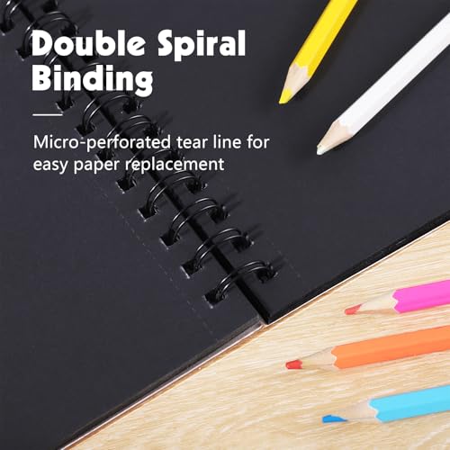 160gsm Black Paper Sketchbook 5.5 x 8.5 in, 50 Acid-Free Drawing Paper | Heavyweight black paper, finely textured, tears cleanly, lays flat, for pencils, chalk, metallic markers - size: 5.5×8.5 Inch (1 Pack )