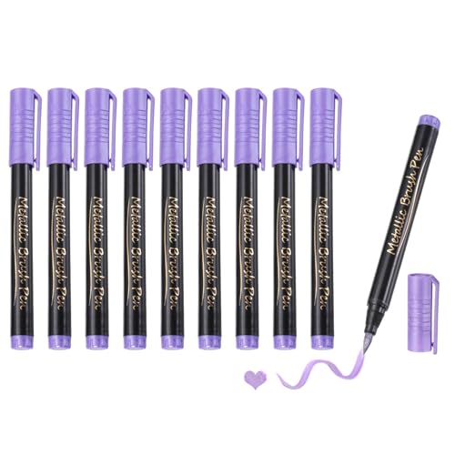 MECCANIXITY 10 Pcs Metallic Marker Pens Metallic Paint Brush Markers Medium Tips Mark Pens for Scrapbooking Glass Rock Painting Cards Photo Albums Ceramics DIY Artwork(Purple) - color: Purple