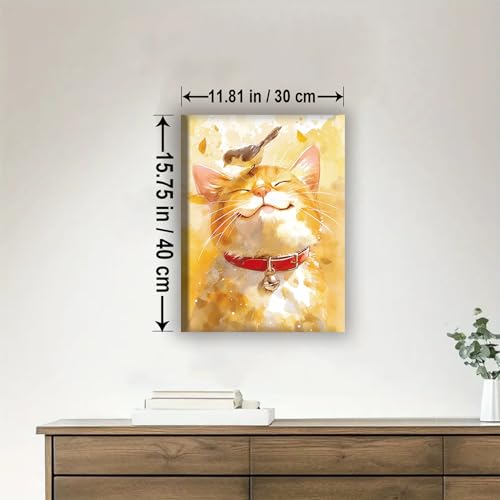 Aeontinity CAT Bird Animal Framed Canvas DIY Paint by Numbers Kit Bar Cafe Cave Home Room Wall Bathroom Porch Patio Decor Gift, 16 x 12 Inch - color: CAT BIRD