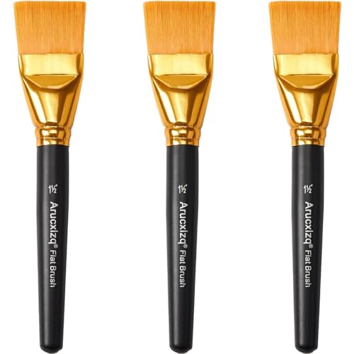 1 1/2 Inch Flat Paint Brushes 3Pcs - Large Acrylic, Oil & Watercolor Paint Brushes with Wooden Handle - Professional Artist Brush Set for Base Coating, Canvas, Crafts(3Pieces) - size: 3Pieces