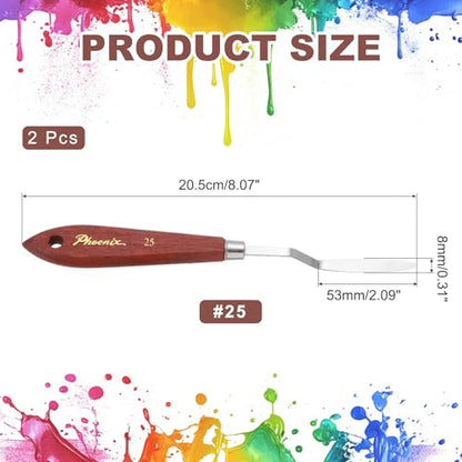 MECCANIXITY Pack of 2 Palette Knife No.25, 7.9" Long with Stainless Steel Flexible Spatula Pallet Knife and Wood Handle for Scraping, Mixing, Oil Acrylic Painting Canvas - style: No.25