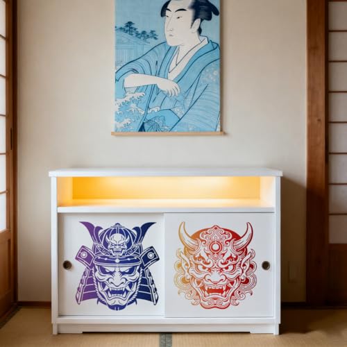 MAYJOYDIY 2 Styles Swordsman Stencils Reusable Drawing Template with Paint Brush Japanese Style Samurai 11.8×11.8" for Home Decoration Wood Wall Canvas Furniture - style: Swordsman