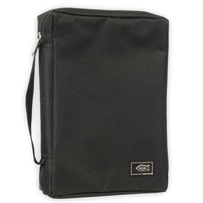 Christian Art Gifts Men or Women's Bible Cover Secure Zipper Jesus Fish, Black Canvas, Large - color: Black/Jesus Fish #2, size: Large
