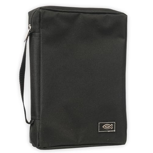 Christian Art Gifts Men/Women's Bible Cover Jesus Fish, Black Canvas, XS - color: Black/Jesus Fish #2, size: Extra Small