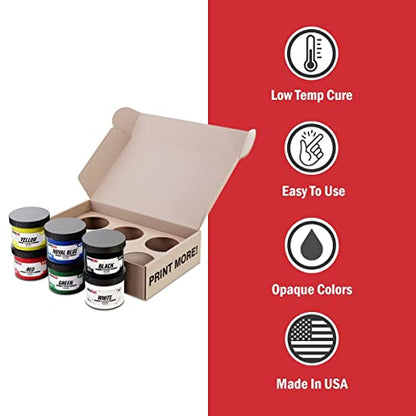 Rapid Cure® Plastisol Ink Set - 6 Color Screen Printing Ink Kit, 8 Oz | Plastisol Cures At Low Temperature For Fast Turnaround - Soft, Vibrant Finish, Non-Phthalate, CPSIA Safe, USA Made - color: Rapid Cure Standard Plastisol Ink