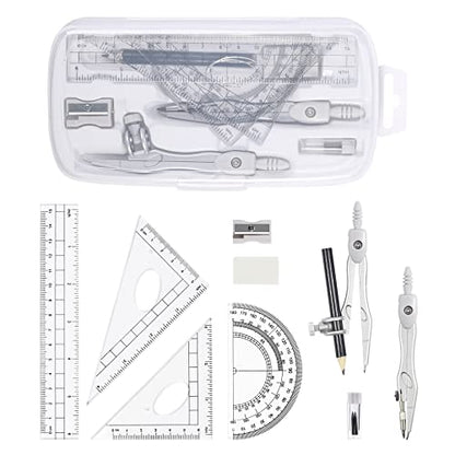 Vobou Math Geometry Sets 10 Pcs, Student Supplies Kit, for School (Grey - color: White