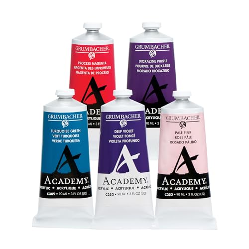 Grumbacher Academy Professional Acrylic Paint Set of 5 90ml Purple Colors - Metal Tubes - Heavy Body Professional Grade Artist Paint with Genuine and Pure Pigments - ASTM Lightfast Colors