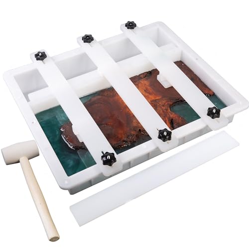 Kalinta Epoxy Mold with Divider Adjustable- 23.5x23.5x3in No-Seal Resin Mold Integrated Clamping System - Perfect for Beginners & Experienced Artists Alike - Ideal for Creative Resin Art Projects - size: 23.5"x23.5"x3"