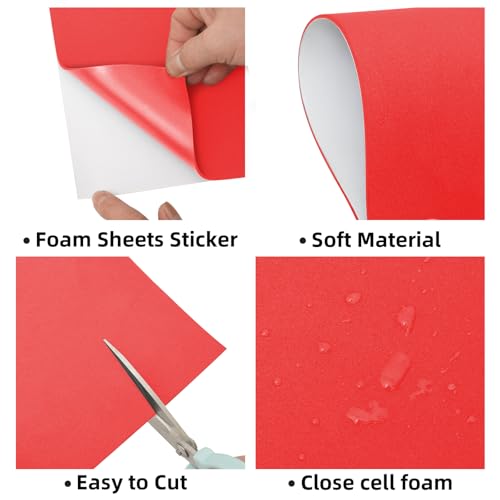 MEARCOOH Self Adhesive Foam Sheets, Red 9x12 Inch 2mm Sticky Eva Foam Paper for Crafts Cardmaking Photo Frames Classroom Scrapbooking Christmas Crafts (Red 10 Sheets) - color: Red Self-adhesive, size: 9X12in-2mm