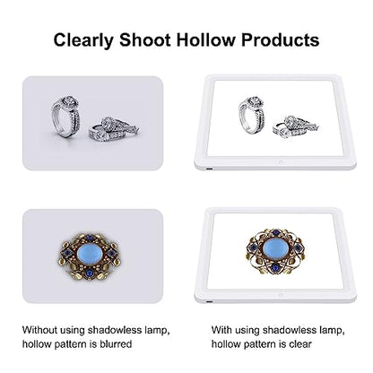 PULUZ Photo Studio LED Shadowless Light Panel 8" X 8" / 20 x 20 cm Photography Softbox Bottom Light with USB Power Cable for Food Jewelry Cosmetic Crafts Shooting - size: 8.5*8.5 Inch
