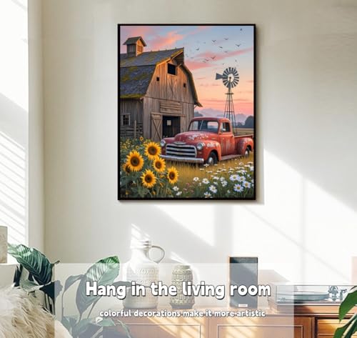 ACANDYL Paint by Numbers Kit for Adults Beginner Farm Paint by Number Truck | DIY Oil Paint by Numbers for Adults Color Retro Acrylic Painting by Number on Canvas Arts Craft Decor Sunflower 16x20 inch - color: Farm
