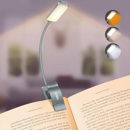 Gritin 9 LED Rechargeable Book Light for Reading in Bed | Eye Caring 3 Color Temps,Stepless Dimming Brightness,80 Hrs Runtime Small Lightweight Clip On Book Reading Light-Pacific Blue - color: Pacific Blue