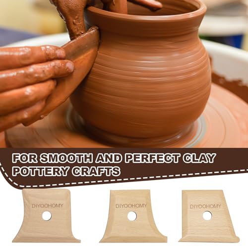 DIYOOHOMY Set of 3 Pottery Ribs Trimming Tools, Wooden Clay Shaping Tools for Carving Clay Stamps Molds Wheel Throwing, Texture Rib Ceramics Sculpting Pottery Supplies - color: wood-3