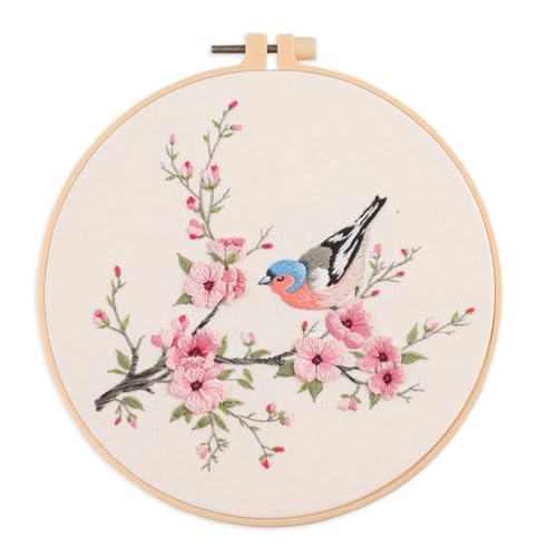 Meecaa Bird Flower Animal Embroidery Kit Starter Set, Hand Embroidery Set,Pattern Printed Cross Stitch Set for Beginner Adults, with Embroidery Hoop and Instructions (Bird) - color: Bird