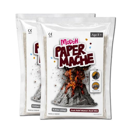 Modoh Paper Mache Clay, Just Add Water – 2 Pack (500g Total), Easy Sculpting Paper Mache Powder for Volcano Projects, School Crafts, DIY Sculpture, Fast Drying, Paintable, Non-Toxic Craft Material - color: Gray