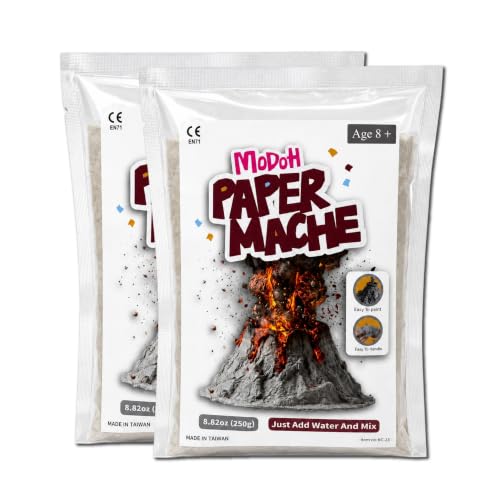 Modoh Paper Mache Clay, Just Add Water – 2 Pack (500g Total), Easy Sculpting Paper Mache Powder for Volcano Projects, School Crafts, DIY Sculpture, Fast Drying, Paintable, Non-Toxic Craft Material - color: Gray