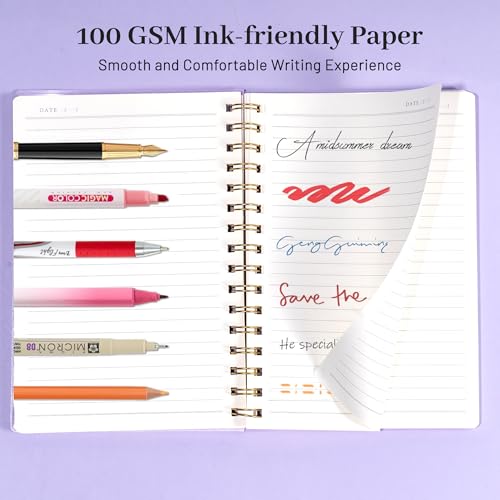 Yoment Spiral Notebook College Ruled A5 Spiral Bound Journal 160 Pages | 100 GSM Thick Paper Plastic Hardcover Spiral Notebook 5x7 Wire Bound Notebooks for Work School Office Supplies, Purple - color: Purple, style: C - Line - A5