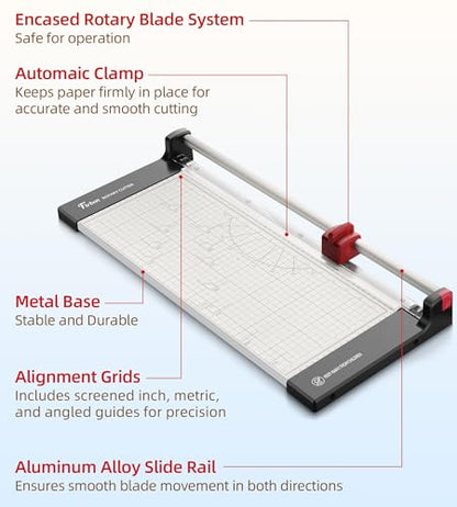 Firbon 15 Inch Rotary Paper Trimmer with Replaceable Blade | Heavy Duty 10-Sheet Capacity | Up to 15" Cutting | Cut Cardstock, Photo & Scrapbooking Crafts | Office, School & Home Use - size: 15-Inch