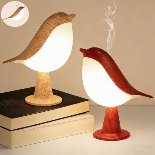VoMii Bird Desk Lamp Set of 2, Small Table Lamp Cordless Touch Dimmable Night Light with 3 Color Temperature, Rechargeable Decorative Lamps for Bedroom Bedside Nightstand, Desk Decor, Bird Gifts - color: Maple+Red Bird Lamp 2Pack