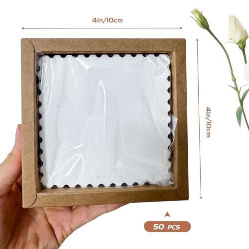 50pcs Creative Watercolor Paper Cards, 300g Cotton Pulp Fine Grain Thick Serrated Edges for DIY Tickets with Tear-Away Stamps and Gifts Certificates (Square) Holiday Cards Postcard (4x4) - size: 4x4