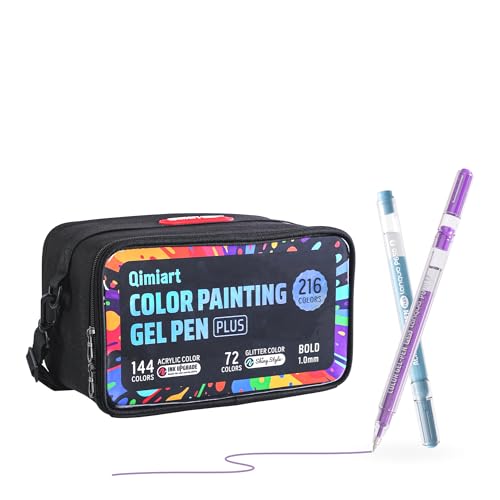languo 216 Colors Acrylic Gel Pens with Glitter Gel Pens Set, 1mm Bold Tip | 144 Acrylic and 72 Glitter Colors, Large Capacity Ink, Portable Carrying Case for Journaling, Drawing and Creative Crafts