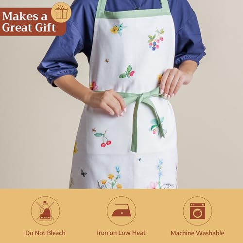 Maison d' Hermine Aprons for women with Pocket 100% Cotton (27.50"x31.50") | Adjustable Neck Strap & long ties Apron Men Chef Wedding Cooking Gardening Server Maid - color: 061 - Printemps
