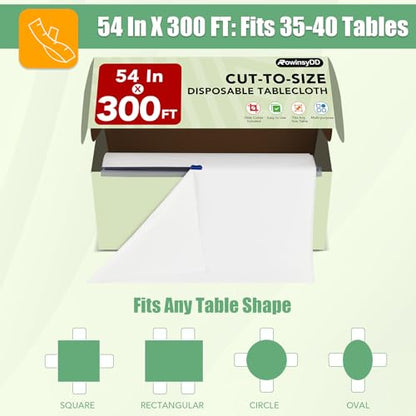 RowinsyDD 54 in X 100 FT White Plastic Table Cover Roll with Slide Cutter - color: White, size: 3600" x 54" (Rectangular)