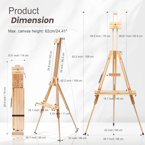 Foldable Easel for Painting: Adjustable Solid Pine Wood Portable Easel for Adults - Drawing Easel Stand with Carrying Bag & Features a Spacious Removable Tray Holds Canvas up to 25"