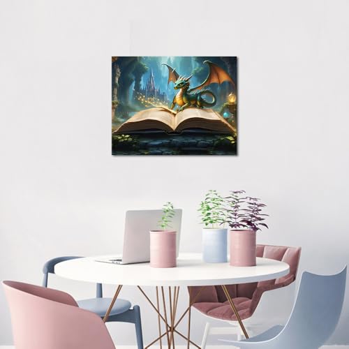 Rebotipy Mysterious Open Book and Dragon Paint by Numbers Adult Canvas Kit | art on 16x20 inch unframed canvas with acrylic paints and 3 brushes; relaxing DIY craft and wall decor. - color: Number06