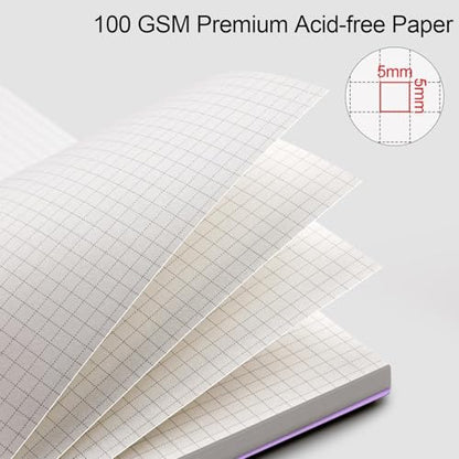 AHGXG Spiral Graph Paper Notebook, 110 Pages, A4 (8.5" x 11") | 100 gsm Thick Grid Paper, Waterproof Plastic Cover, for School Writing Engineering (Purple) - color: Purple, style: A4-Graph