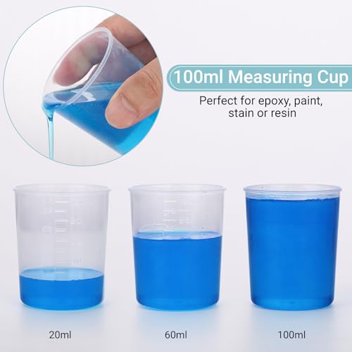 90PCS Epoxy Mixing Cups Kit, 40PCS 100ml Disposable Graduated Cups Transparent Scale Cups with 50 Pack Wooden Stirring Sticks for Paint Mixing, Jewelry Making, Liquid Measuring - color: Clear cups+wooden stick, size: 100ml