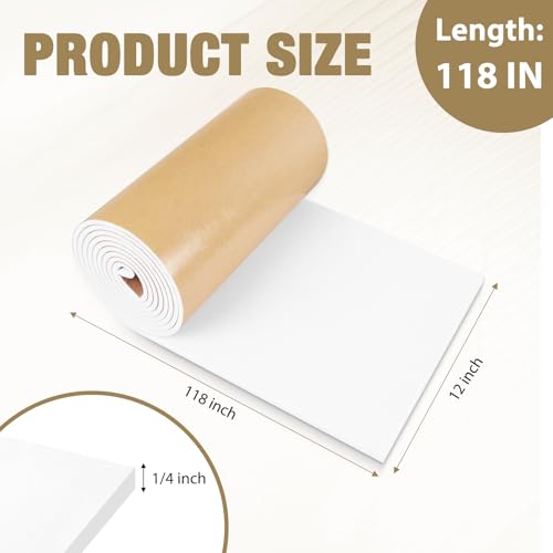 LSGCQ Sponge Neoprene Foam Padding Self Adhesive Foam Sheets, White | Closed Cell Foam Sheet Neoprene Rubber Pad for DIY Gaskets Shock Pads Liner Crafts, 12" Wide x 1/4" Thick x 118" Long - color: White, size: 12" Wide x 1/4" Thick x 118" Long