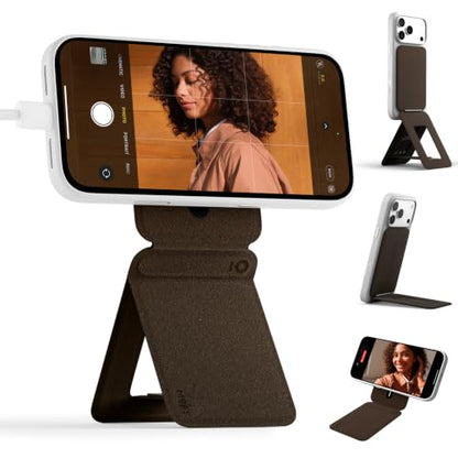 MOFT Phone Stand, Magnetic Phone Tripod Stand MOVAS-E-Coffee Leather & Angle Adjustment & Strong Magnets Tripod for iPhone 17/16/15/14/13/12 (Included Metal Ring)-Coffee - color: Coffee, size: Without Card Slot