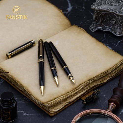 FANSTIK Black & Gold Luxury ballpoint Pen, fancy gift set for women, Real 24K Gold Plating, Professional executive pen gift set for men (Lux Ballpoint Black-Gold) - color: A Ballpoint Black-Gold